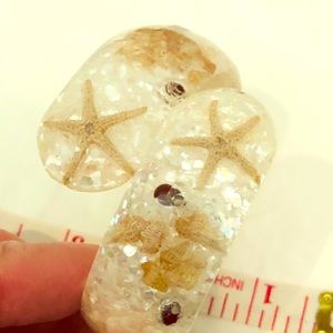Lucite bangle cuff bracelet shells and starfish